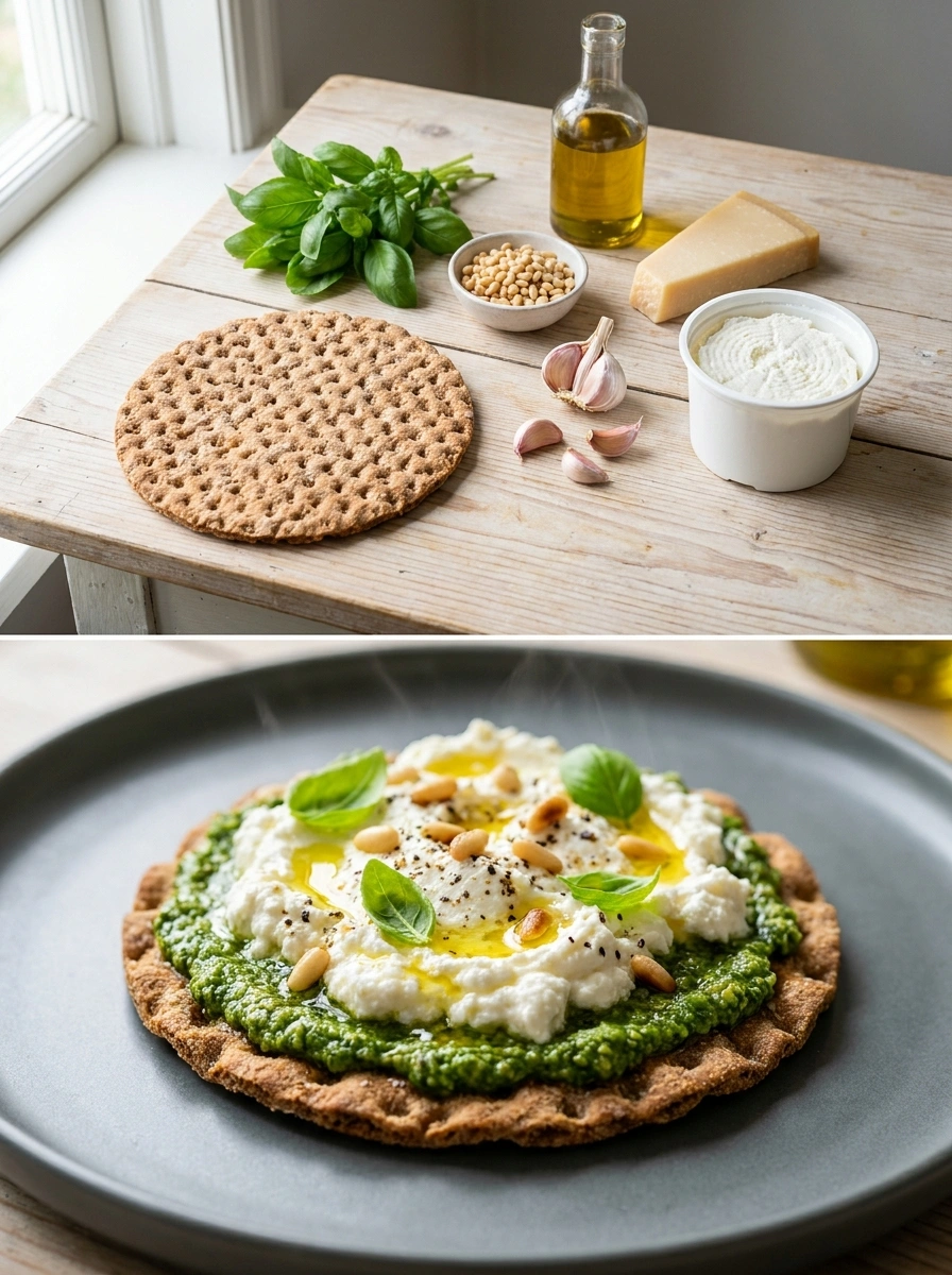 Knäckebröd Pesto Ricotta Toast